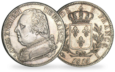 Monnaie de 5 Francs en argent massif Louis XVIII Buste Habillé